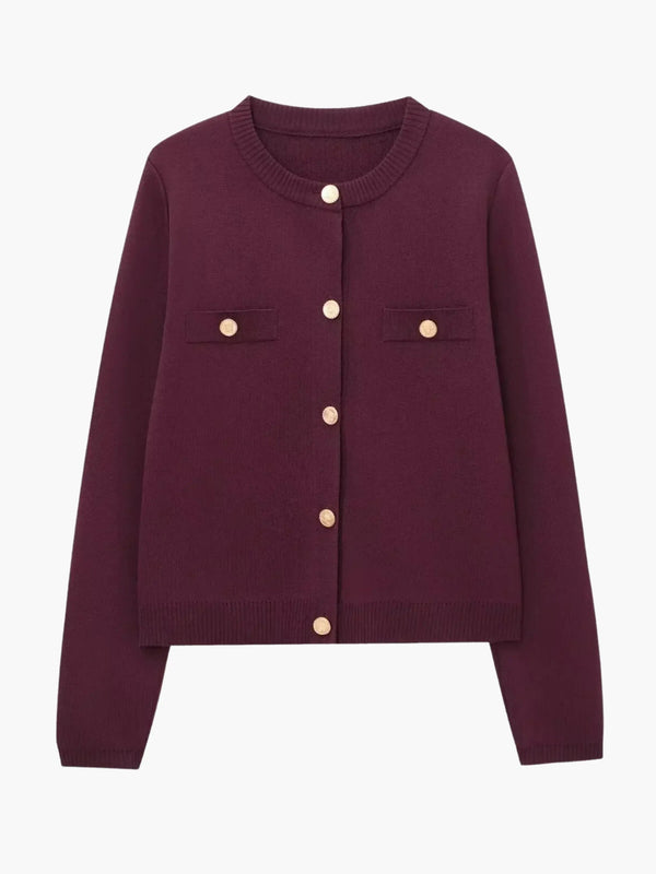 Women's Structured Knit Cardigan with Gold Buttons — view 1