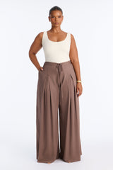 Women's Wide Leg Linen Viscose Pants — Pleated | Yvezi — 12