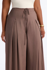 Women's Wide Leg Linen Viscose Pants — Pleated | Yvezi — 13