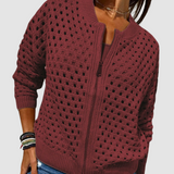 Women's Relaxed Fit Crochet Knit Zip Cardigan — view 6