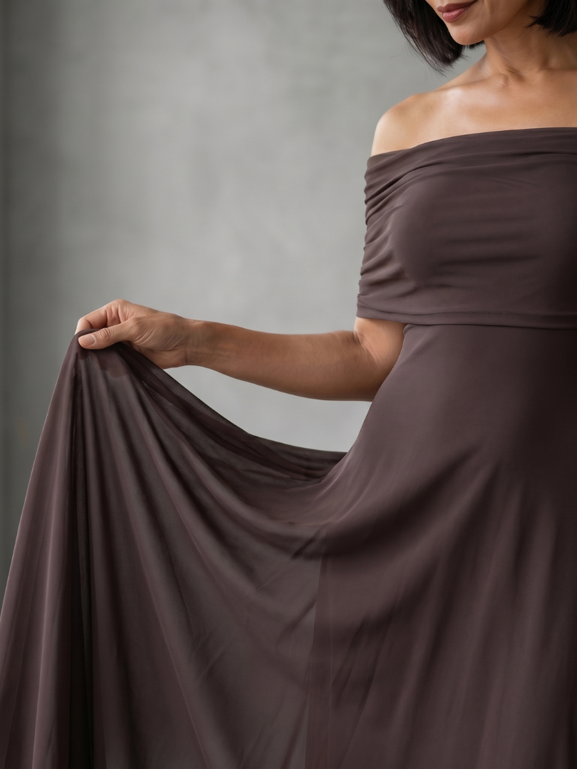 Women's Off-Shoulder Fitted Maxi Wedding Guest Dress — view 3