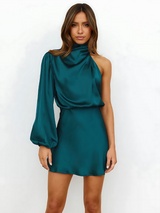 Serena | Women's One-Shoulder Draped Maxi Christmas Party Dress — view 10