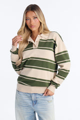 Women's Striped Cotton Knit Polo Sweater | Yvezi — 14