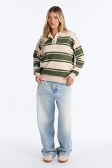Women's Striped Cotton Knit Polo Sweater | Yvezi — 15