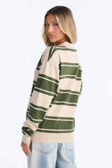 Women's Striped Cotton Knit Polo Sweater | Yvezi — 17