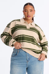 Women's Striped Cotton Knit Polo Sweater | Yvezi — 18