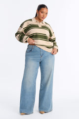 Women's Striped Cotton Knit Polo Sweater | Yvezi — 19
