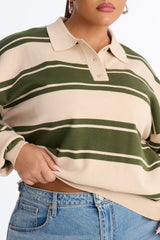 Women's Striped Cotton Knit Polo Sweater | Yvezi — 20