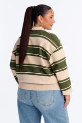 Women's Striped Cotton Knit Polo Sweater | Yvezi — 21