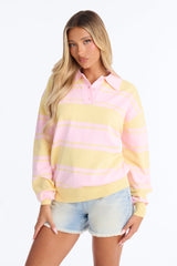 Women's Striped Cotton Knit Polo Sweater | Yvezi — 22