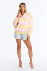 Women's Striped Cotton Knit Polo Sweater | Yvezi — 23