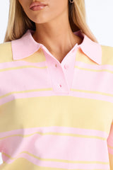 Women's Striped Cotton Knit Polo Sweater | Yvezi — 24