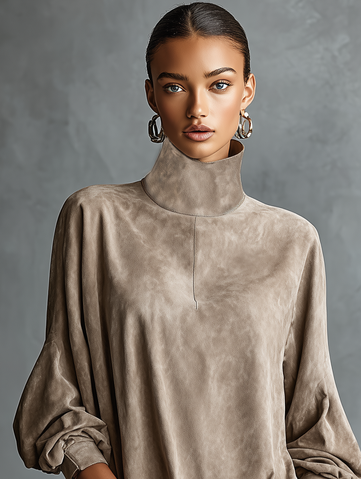 Zoraya | Women's Faux Suede Roll-Neck Long-Sleeve Dress — view 2