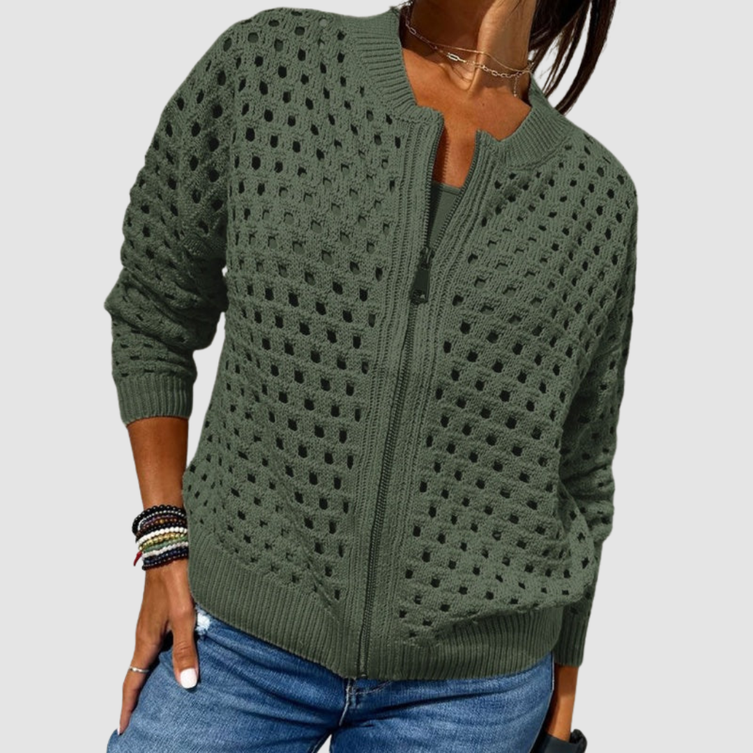 Women's Relaxed Fit Crochet Knit Zip Cardigan — view 3