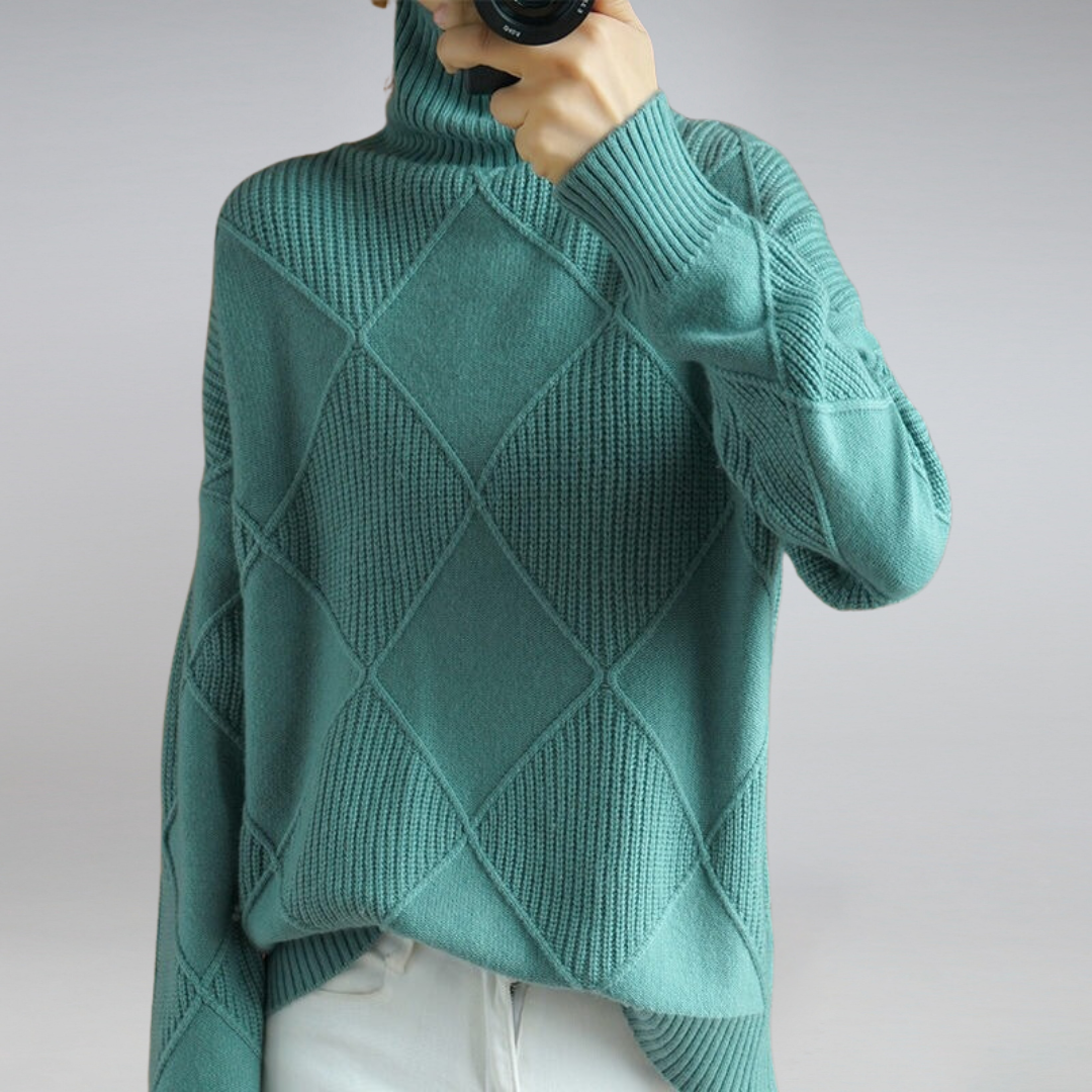 Marcheline | Women's Diamond Knit Turtleneck Jumper — view 3
