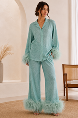 Seraphine | Women's Feather-Trim Sequin Wide-Leg Trouser Co-Ord — view 4