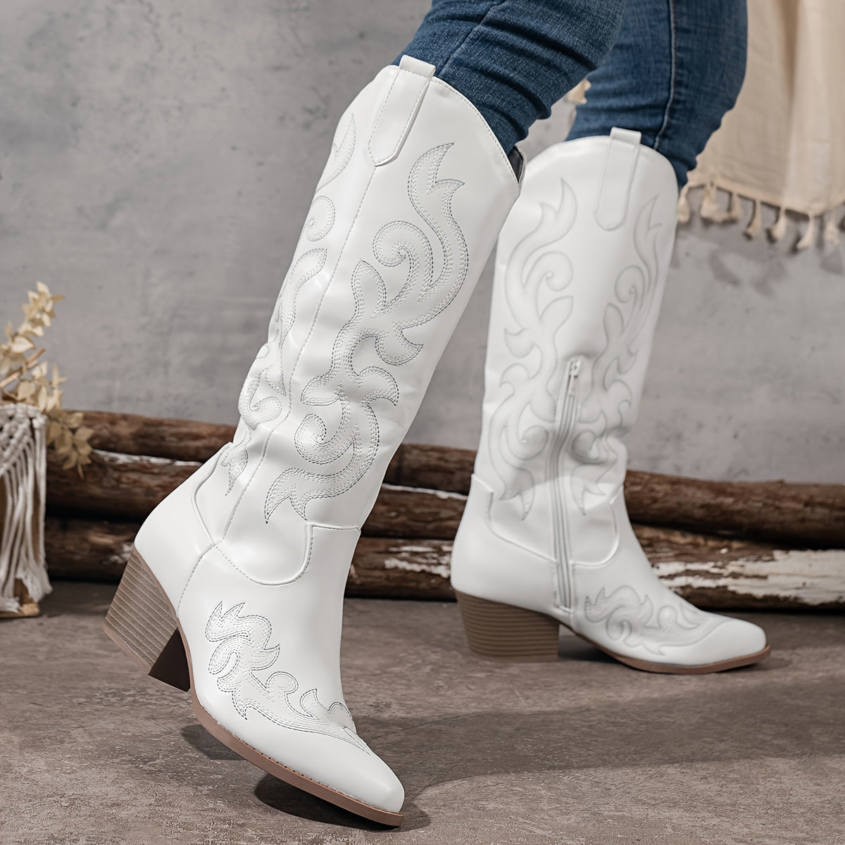 Seraphelle | Women's Embroidered Knee-High Cowboy Boots — view 9