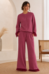 Seraphine | Women's Feather-Trim Sequin Wide-Leg Trouser Co-Ord — view 2
