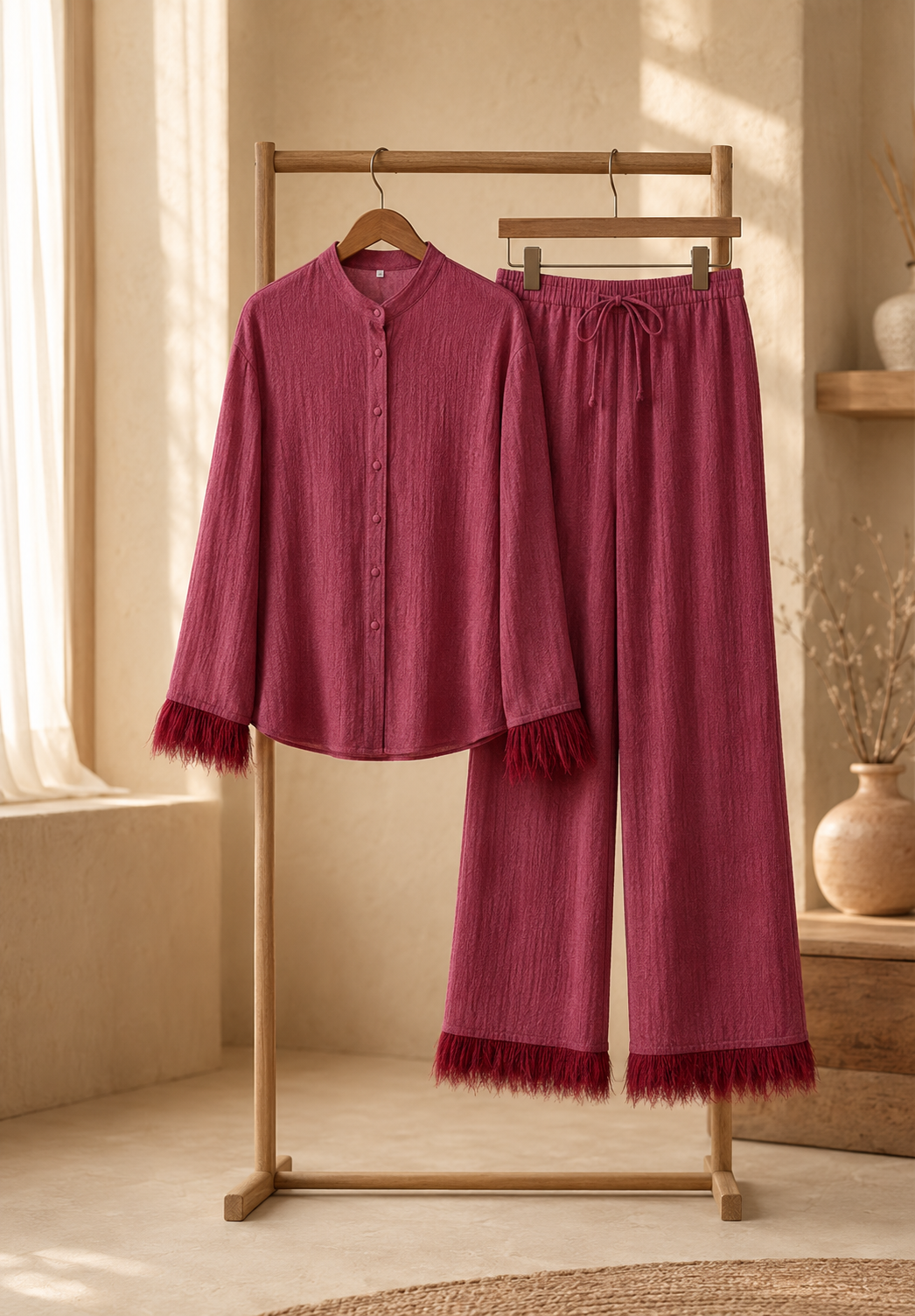 Seraphine | Women's Feather-Trim Sequin Wide-Leg Trouser Co-Ord — view 3