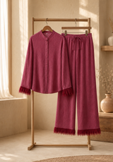 Seraphine | Women's Feather-Trim Sequin Wide-Leg Trouser Co-Ord — view 3