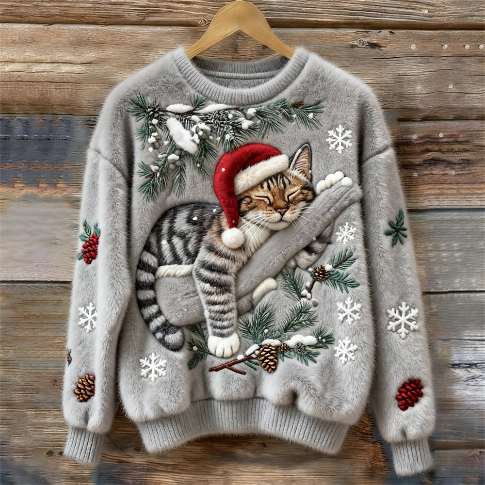 Noelle | Women's Festive Cat Print Crew Neck Christmas Jumper — view 1