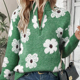 Daphne | Women's Daisy Floral Collared Half-Zip Knitted Jumper — view 3