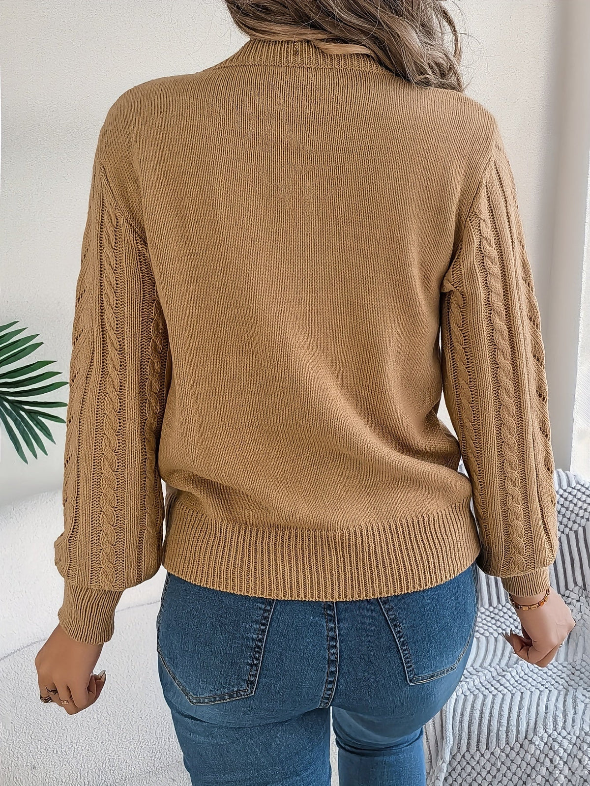 Lowri | Women's Textured Openwork Crew Neck Knit Jumper — view 3