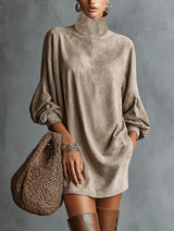 Zoraya | Women's Faux Suede Roll-Neck Long-Sleeve Dress — view 1