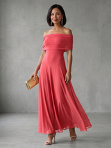 Women's Off-Shoulder Fitted Maxi Wedding Guest Dress — view 5