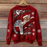 Noelle | Women's Festive Cat Print Crew Neck Christmas Jumper — view 3