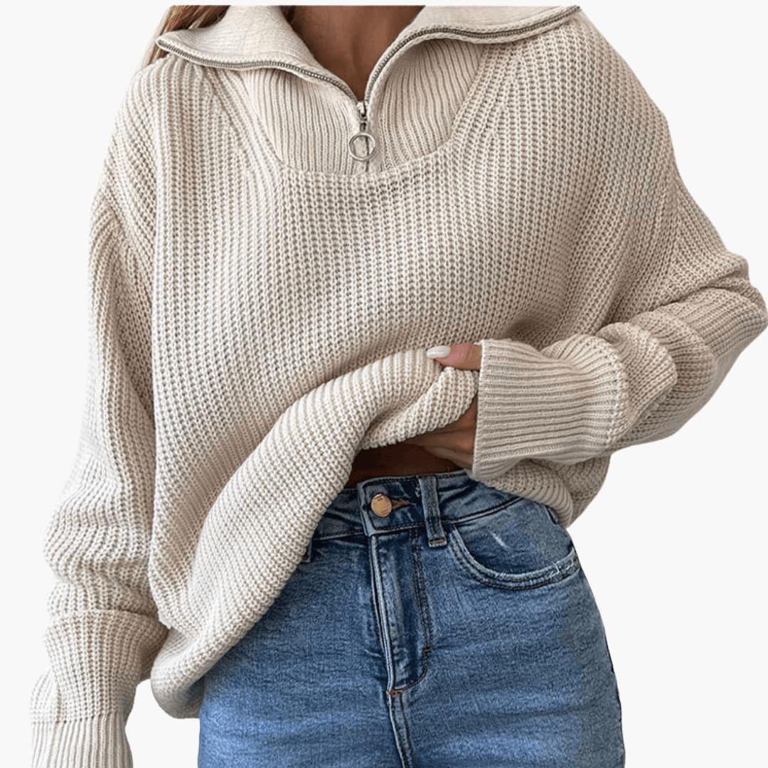 Women's Chunky Ribbed Funnel-Neck Half-Zip Jumper — view 1
