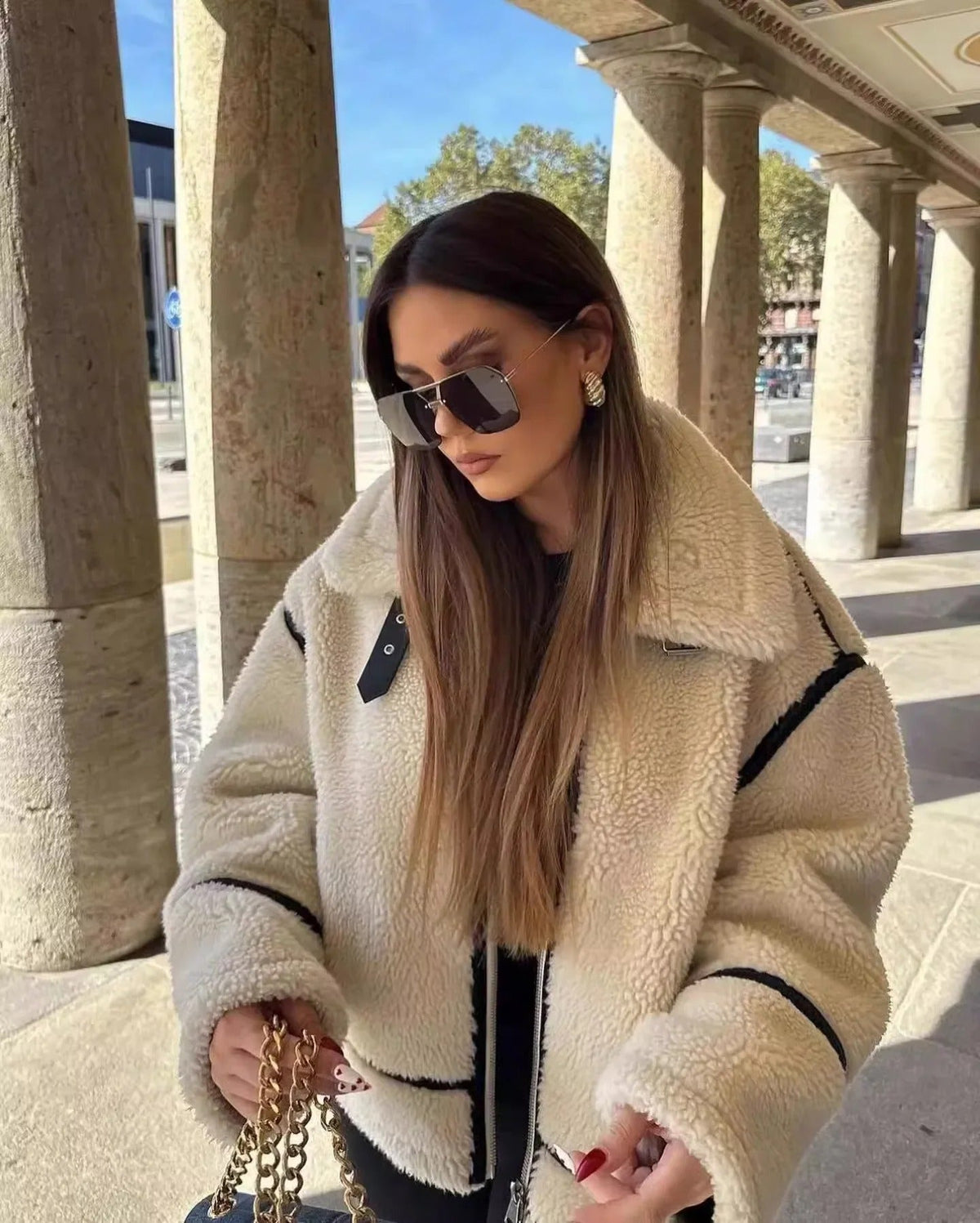 Juniper | Women's Oversized Teddy Jacket with Contrast Trim — view 2