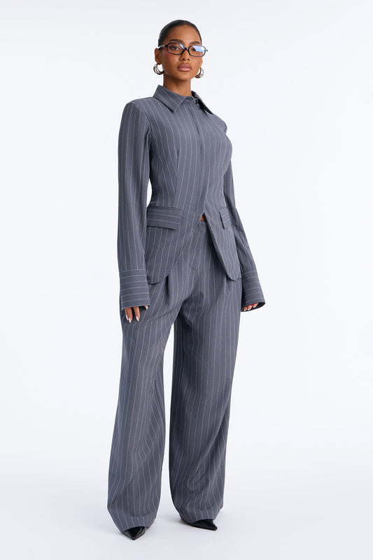 Women's Pinstripe Blazer and Pants Set — Wide Leg | Yvezi — 1