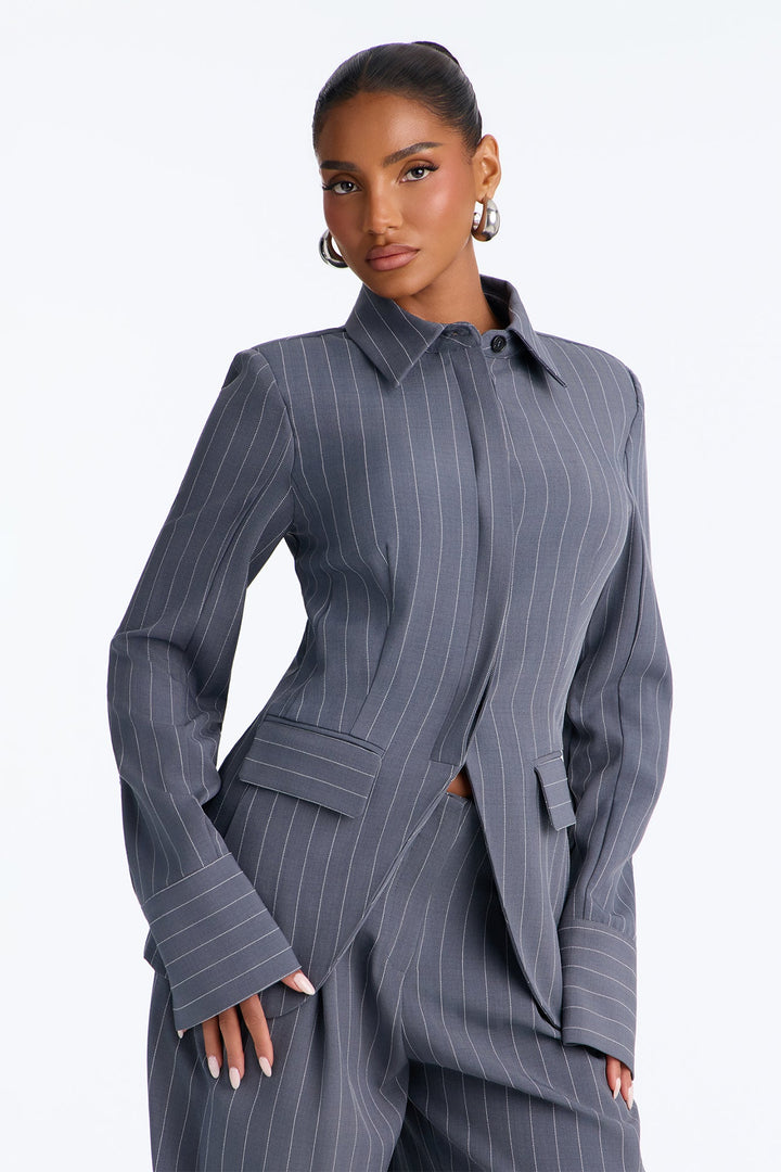 Women's Pinstripe Blazer and Pants Set — Wide Leg | Yvezi — 2