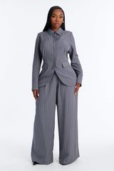 Women's Pinstripe Blazer and Pants Set — Wide Leg | Yvezi — 5