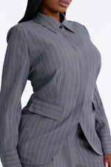 Women's Pinstripe Blazer and Pants Set — Wide Leg | Yvezi — 7