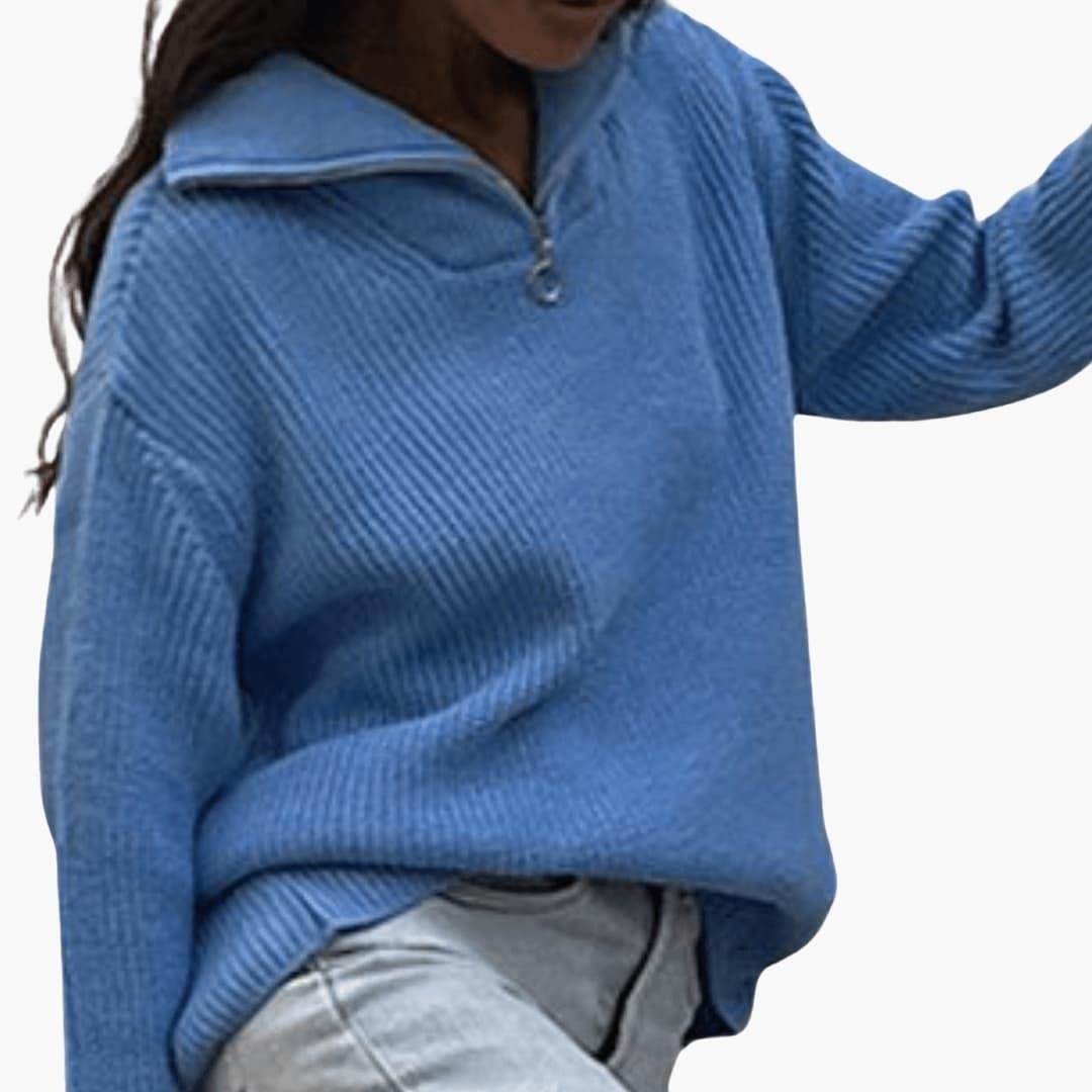 Women's Chunky Ribbed Funnel-Neck Half-Zip Jumper — view 3