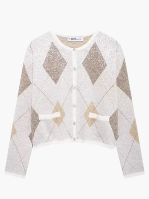 Women's Cropped Argyle Knit Cardigan — view 1