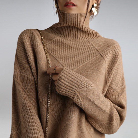 Marcheline | Women's Diamond Knit Turtleneck Jumper — view 1