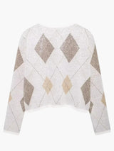 Women's Cropped Argyle Knit Cardigan — view 2