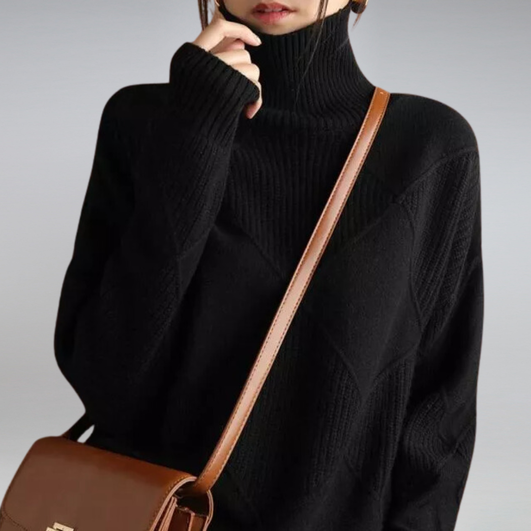 Marcheline | Women's Diamond Knit Turtleneck Jumper — view 2