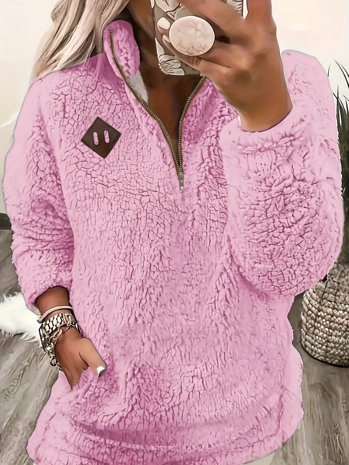 Wren | Women's Relaxed Half-Zip Textured Pullover — view 2