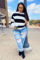 Women's Striped Knit Sweater — Crew Neck | Yvezi — 5