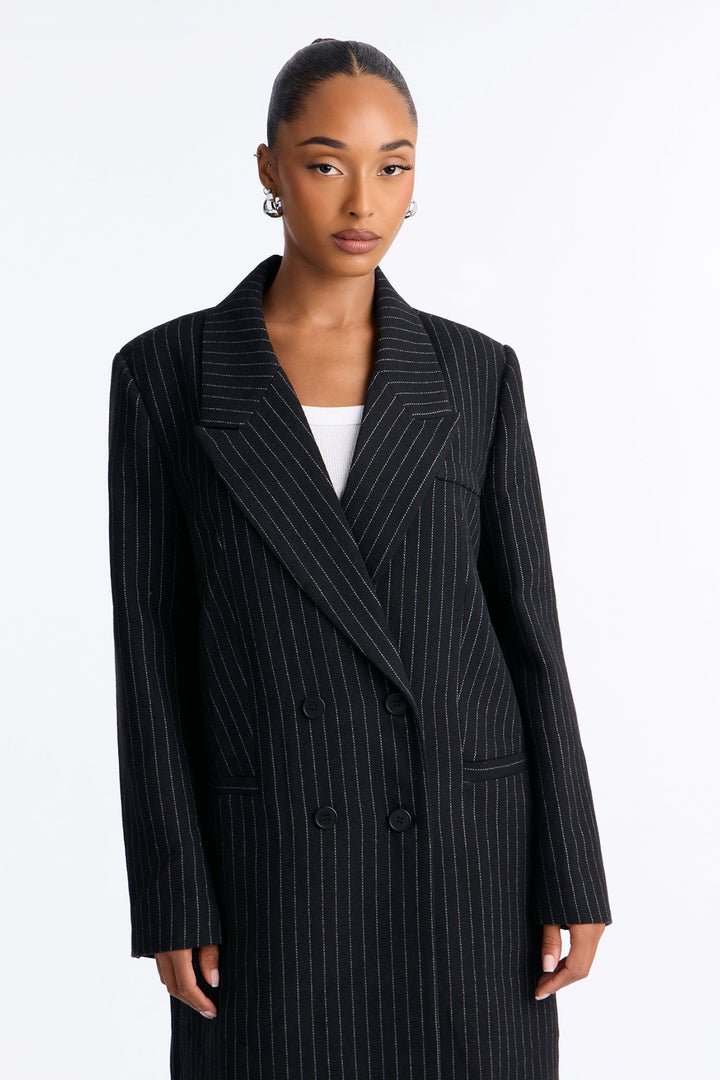 Women's Pinstripe Double-Breasted Coat | Yvezi — 2