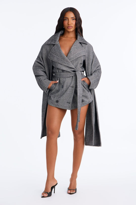 Women's Double-Breasted Belted Coat — Long Sleeve, Oversized | Yvezi — 1