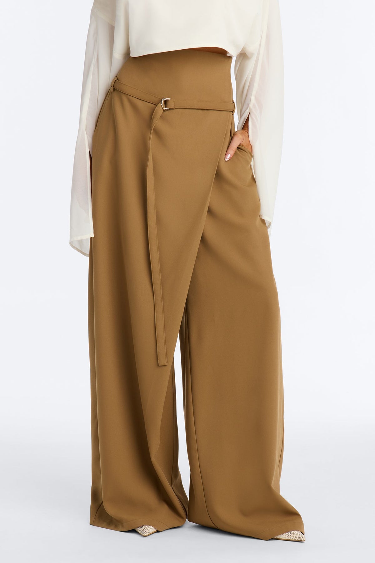 Women's Belted High-Waisted Pants — Wide Leg | Yvezi — 2