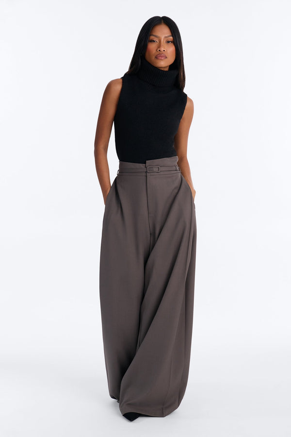 Women's Belted Pleated Pants — Wide Leg | Yvezi — 1