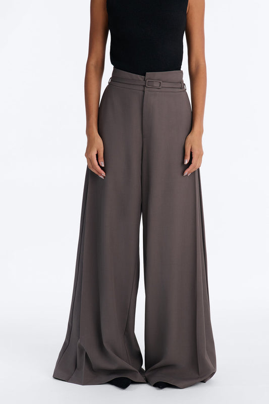 Women's Belted Pleated Pants — Wide Leg | Yvezi — 2
