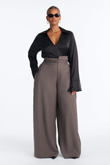 Women's Belted Pleated Pants — Wide Leg | Yvezi — 6