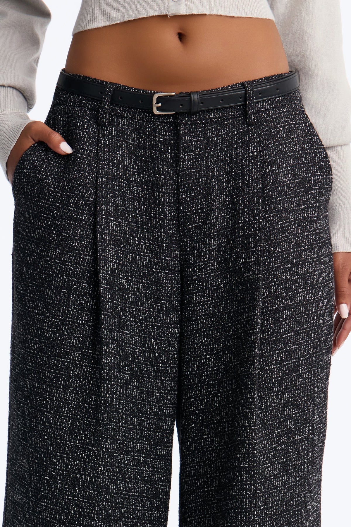 Women's Tweed Belted Pants — Wide Leg | Yvezi — 3